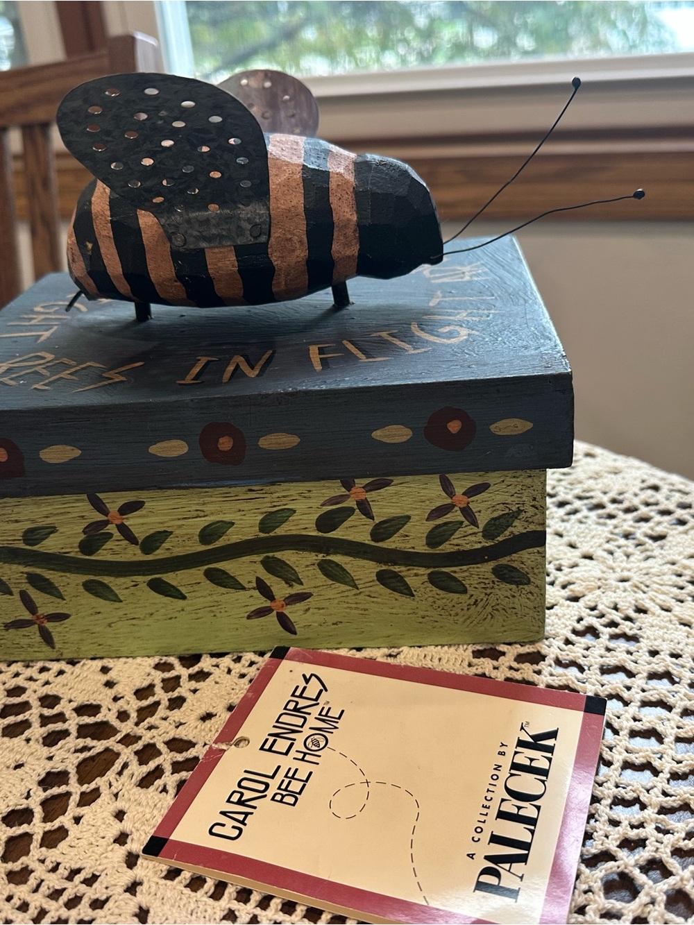 Palecek Hand-Painted Decorative Bee Box in Black, Gold and Green
